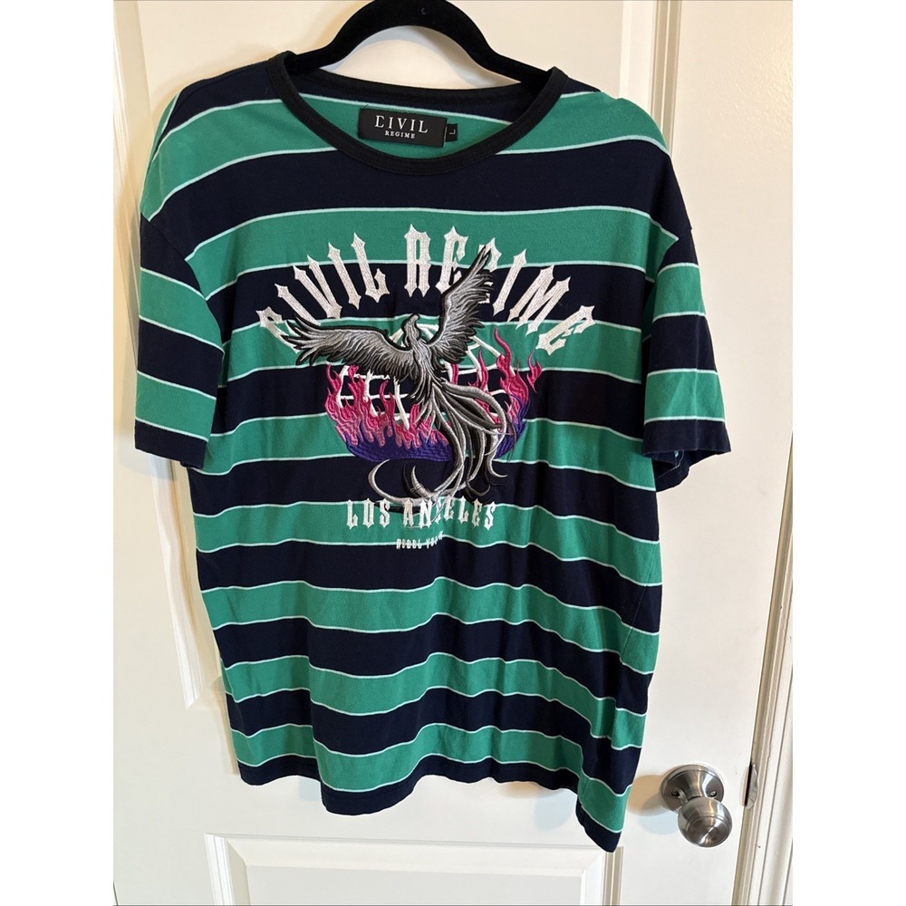 Civil Regime Los Angeles Blue & Green Striped T Shirt Phoenix Sz Large